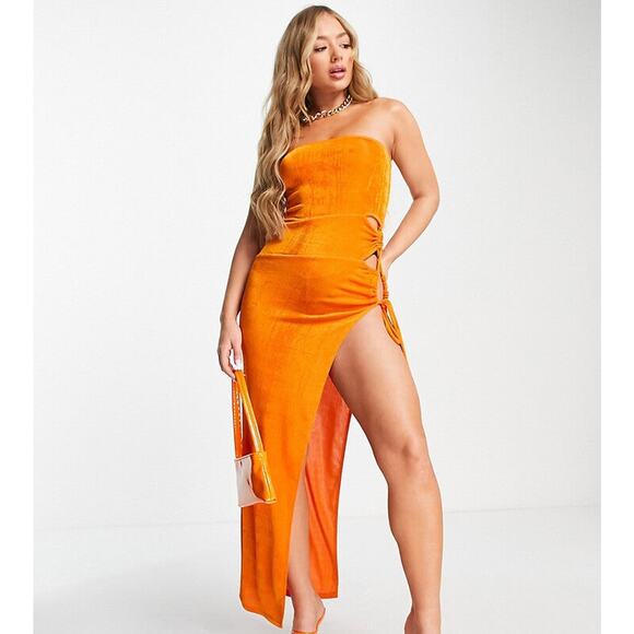 Asyou Bandeau Cut-Out Maxi Dress In Orange - 0 Strapless - Picture 1 of 4